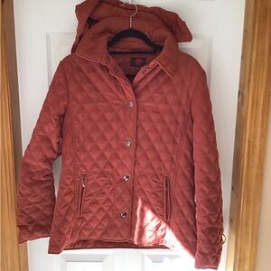 Gallery Rust Quilted Puffer Jacket with detachable hood.